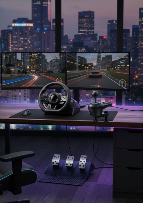 Kierownica do komputera 6w1 skrzynia biegów pedały kierownica wyścig