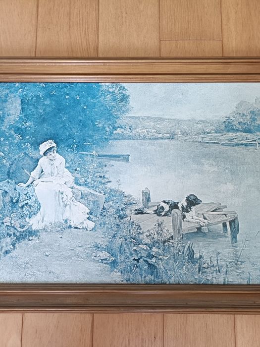 Quadro vintage de uma mulher no rio