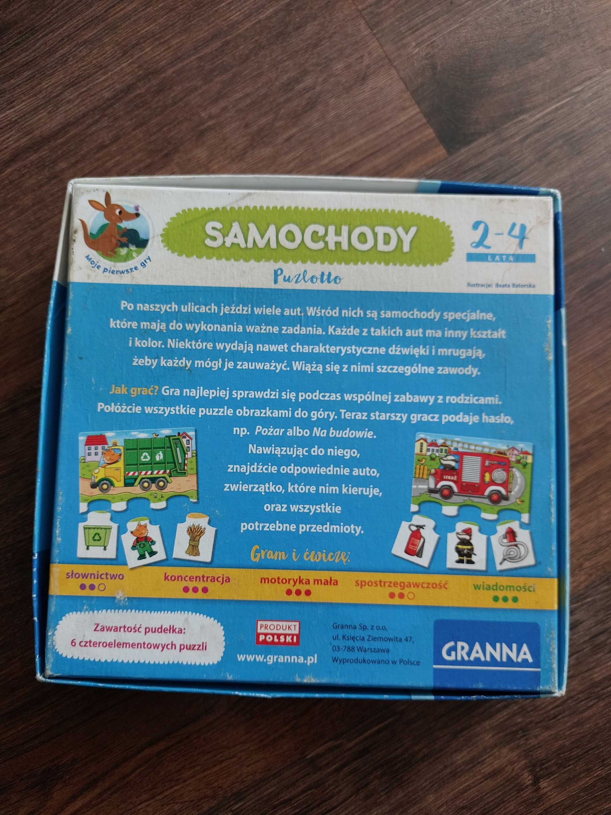 Puzzle gra dla dzieci granna samochody straż karetka traktor śmieciara