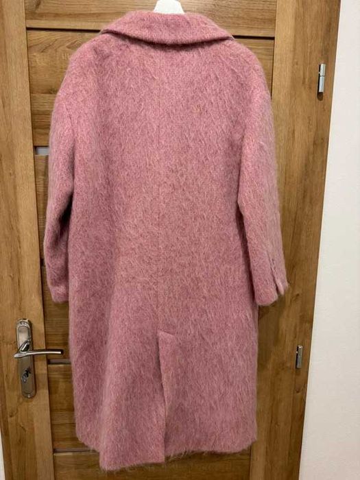 Płaszcz Zara wełna wełniany alpaka mocher różowa oversize rozm M-L