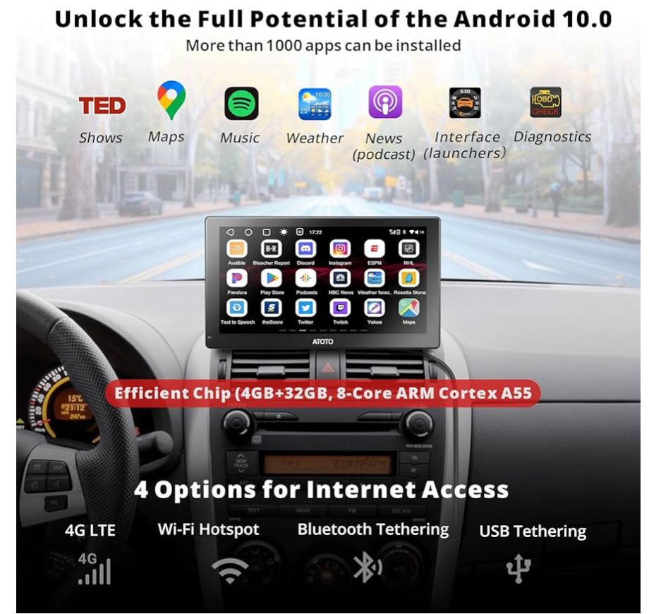 ATOTO P9 — GPS, YouTube, CarPlay e Android Auto Wireless