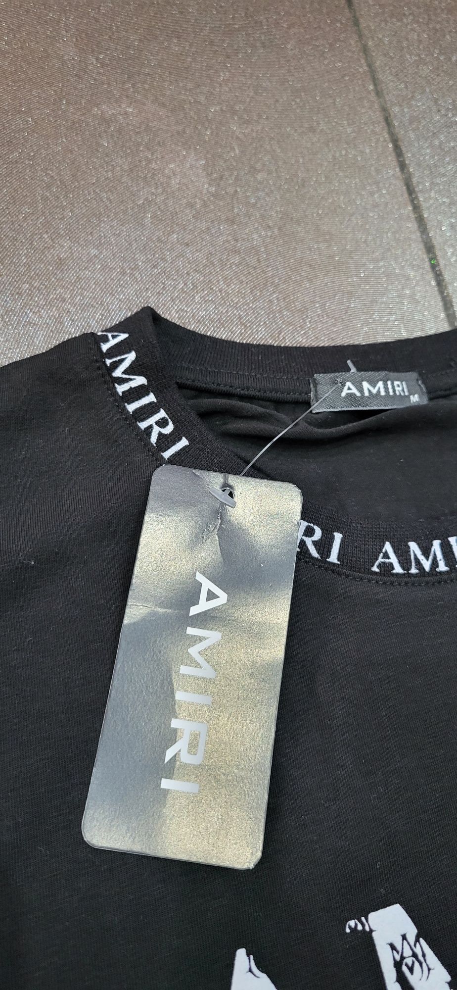 Amiri koszulka męska czarna premium bawełna logo M