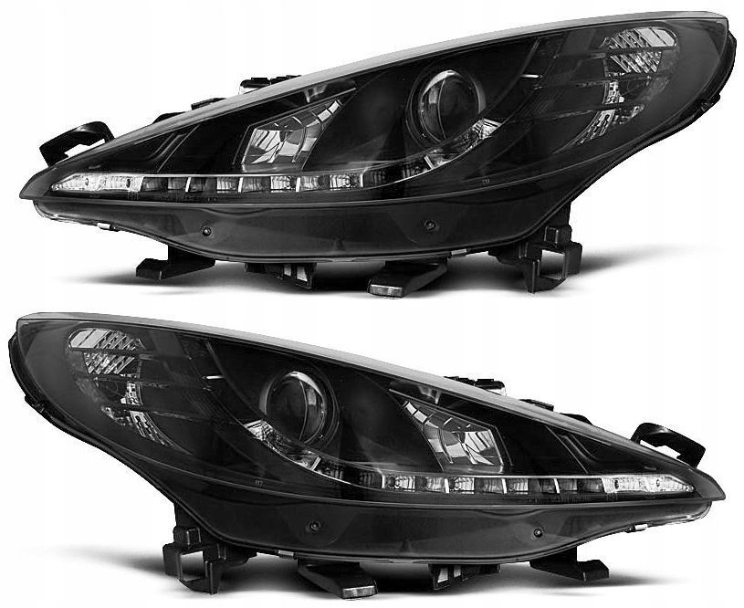 reflektor lampy kpl day line light led tuning czarne peugeot 207 06-13