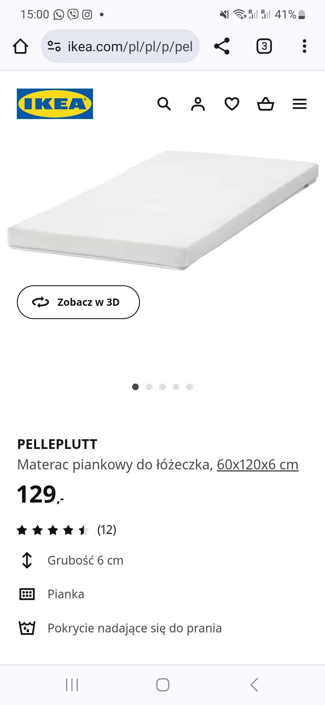 Materac dziecięcy do łóżeczka IKEA PELLEPLUTT