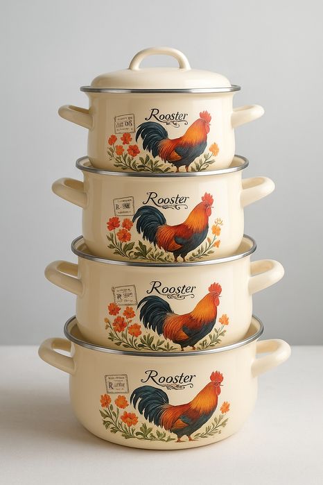 Nowe garnki "Rooster"- 4 sztuki