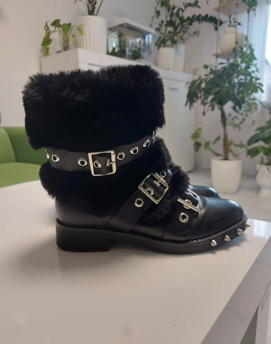 Trapery 37 zimowe ocieplane botki buty damskie futerko ćwieki jak nowe
