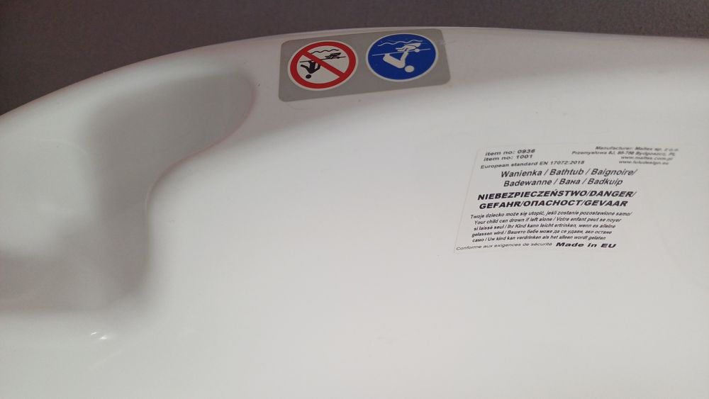 Wanienka do kąpieli niemowląt Lulu dł. 100cm, korek i mata Malt biała