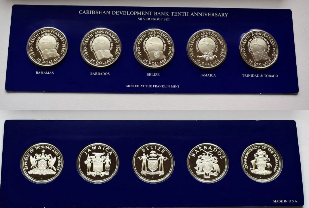 Caribbean development Bank SILVER PROOF Set - 1980 Belize Bahamas! США