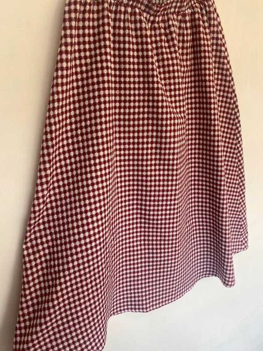 Czerwono biała spódnica w kratkę midi Shein XL na lato szeroka długa