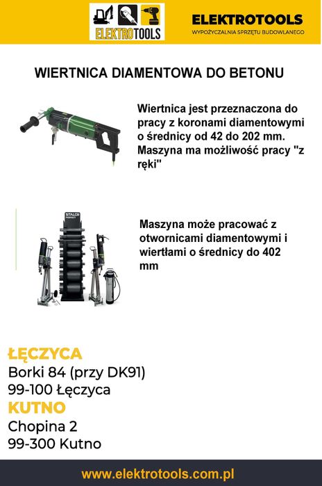 Wiertnica do betonu ze statywem wynajem wypożyczenie