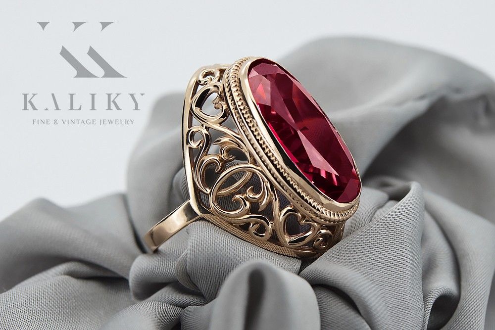Pierścionek z różowego złota 14k 585 z rubinem vrc184 Vintage Poznań