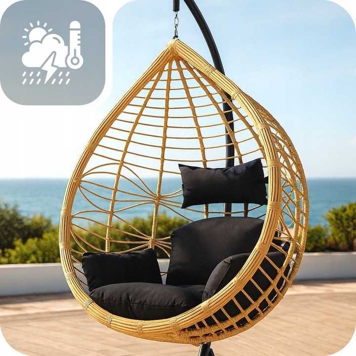 Fotel wiszący kokon ogrodowy kosz bujany premium składany poduszka