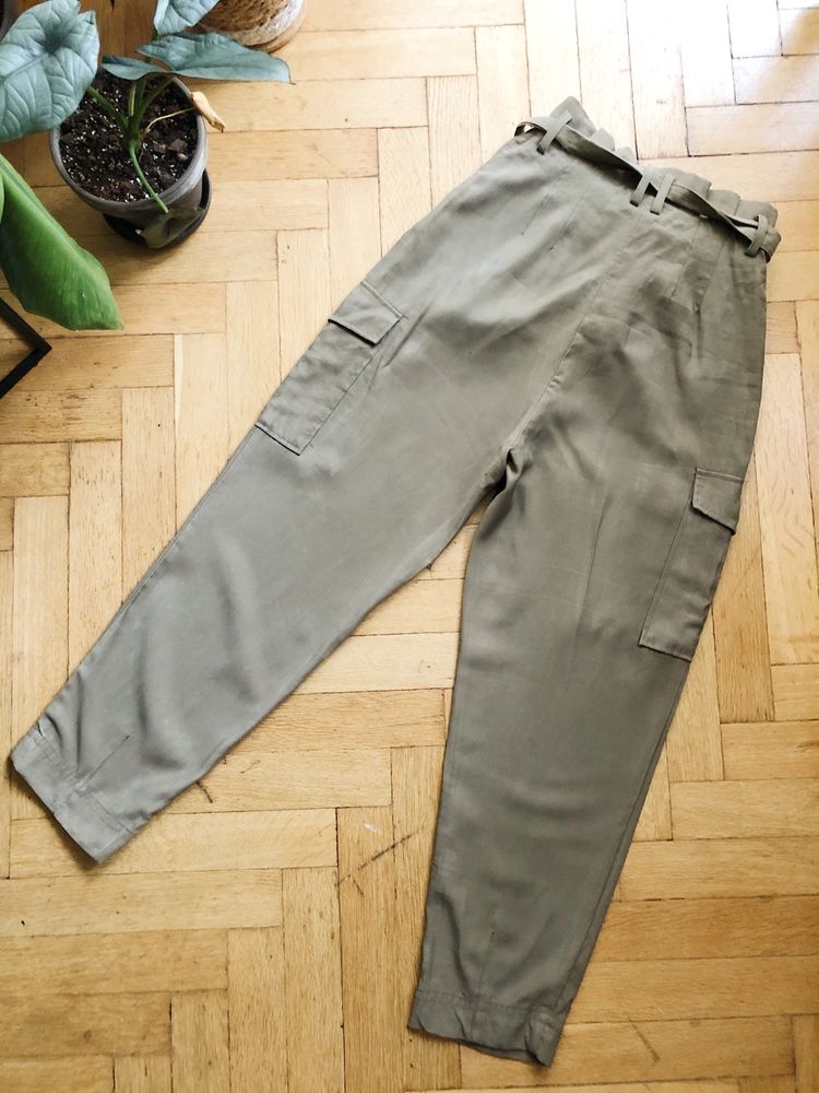 H&M spodnie khaki paper bag, cygaretki, chinosy, bojówki, cargo