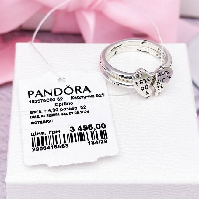 Срібна каблучка "Друзі не брешуть" роз'ємна Дивні дива Pandora