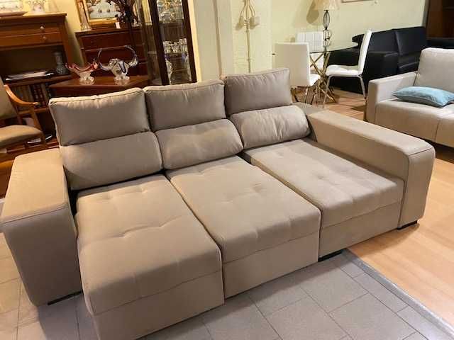 Sofá Cama - Chaise Longue elevatória - 2 Puffs - NOVO - FÁBRICA - sofa