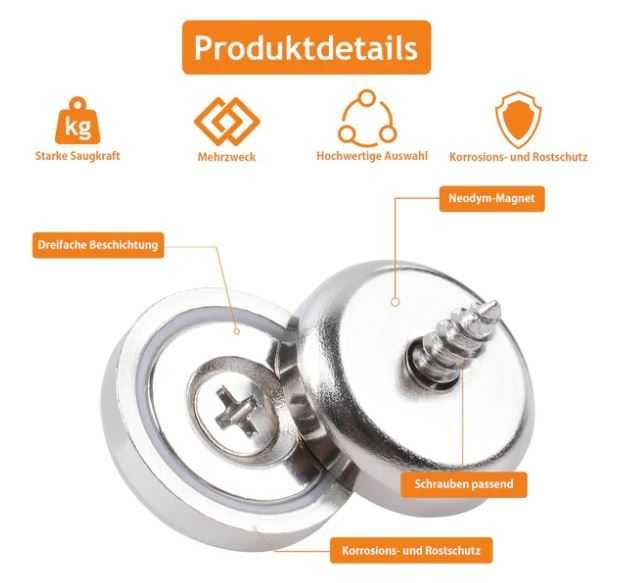 Zestaw 24  magnesów z otworem, udźwig do 20kg, średnica 25mm OCEUMAOA