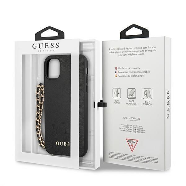 Etui Guess Saffiano Chain dla iPhone 11 / XR, Czarny z łańcuszkiem