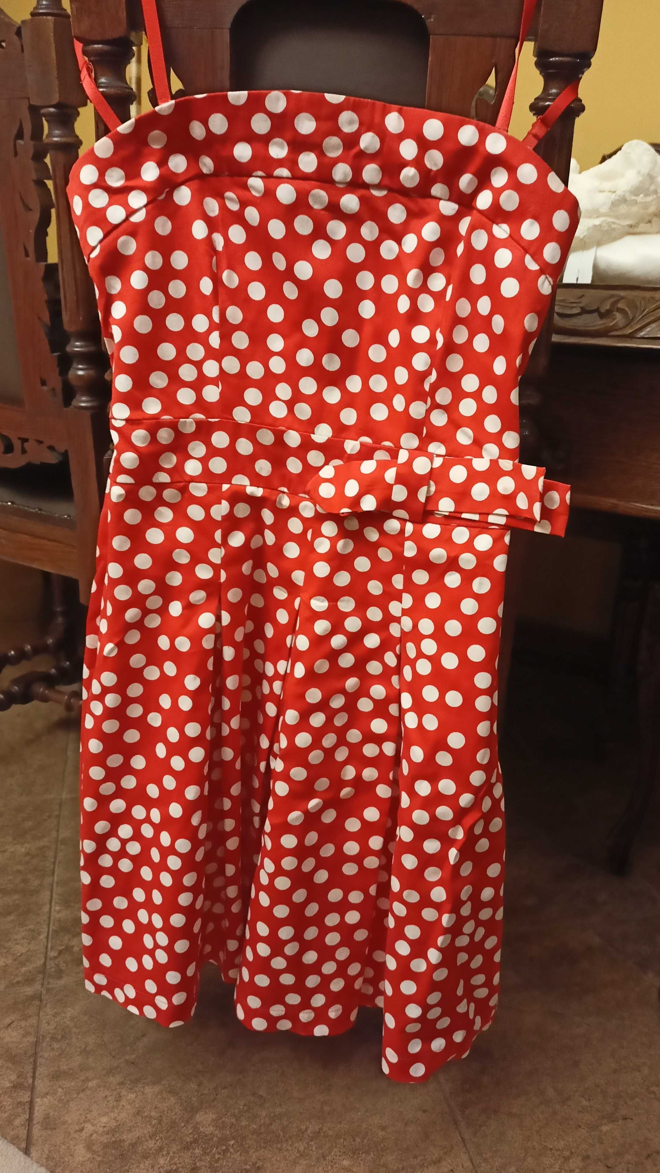 sukienka r. 36 Orsay czerwona w grochy na ramiączkach