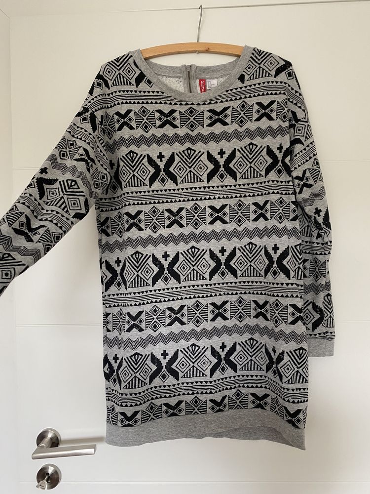 Szara mini sukienka w aztecki wzór H&M