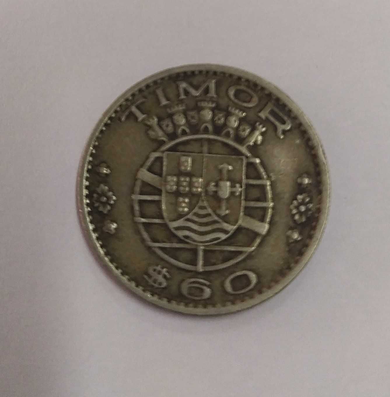 Moeda 1 tanga 1947 escudo  Índia Macau 10 avos 1993  pataca Timor