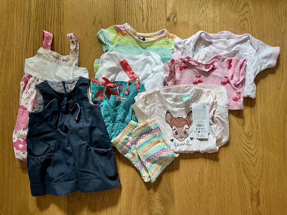 Zestaw dla dziewczynki 80 na lato sukienki body legginsy paka 12m