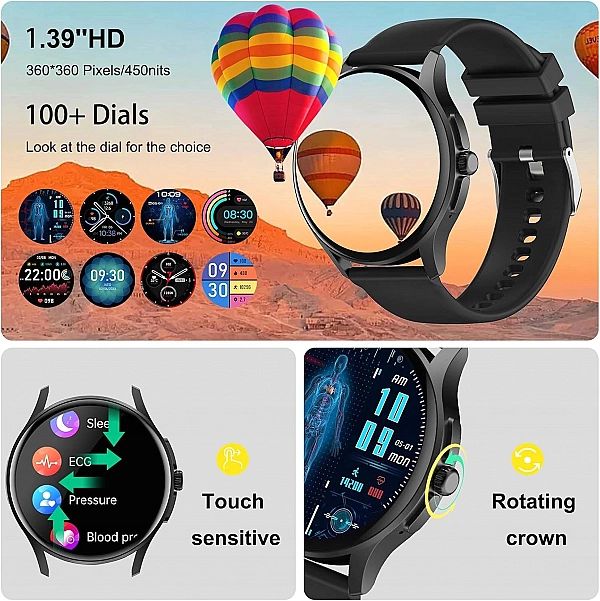 Smartwatch, Zegarek Męski, Damski, Ekg/Hrv/Sen, Krwi/Spo2/Tętna Z Blue