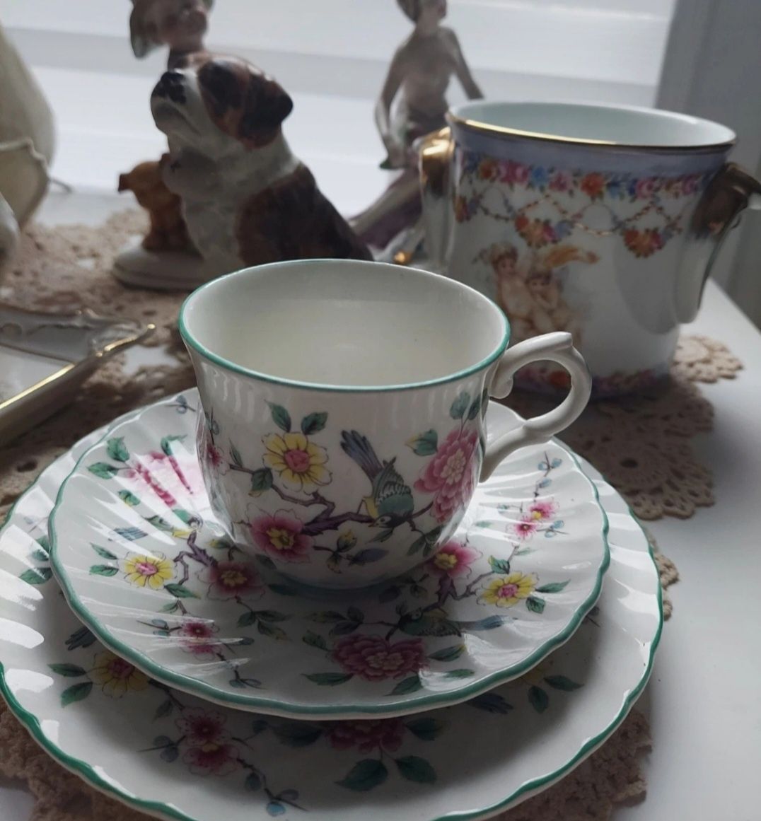 Old Foley James Kent  rose  zestaw śniadaniowy porcelana angielska