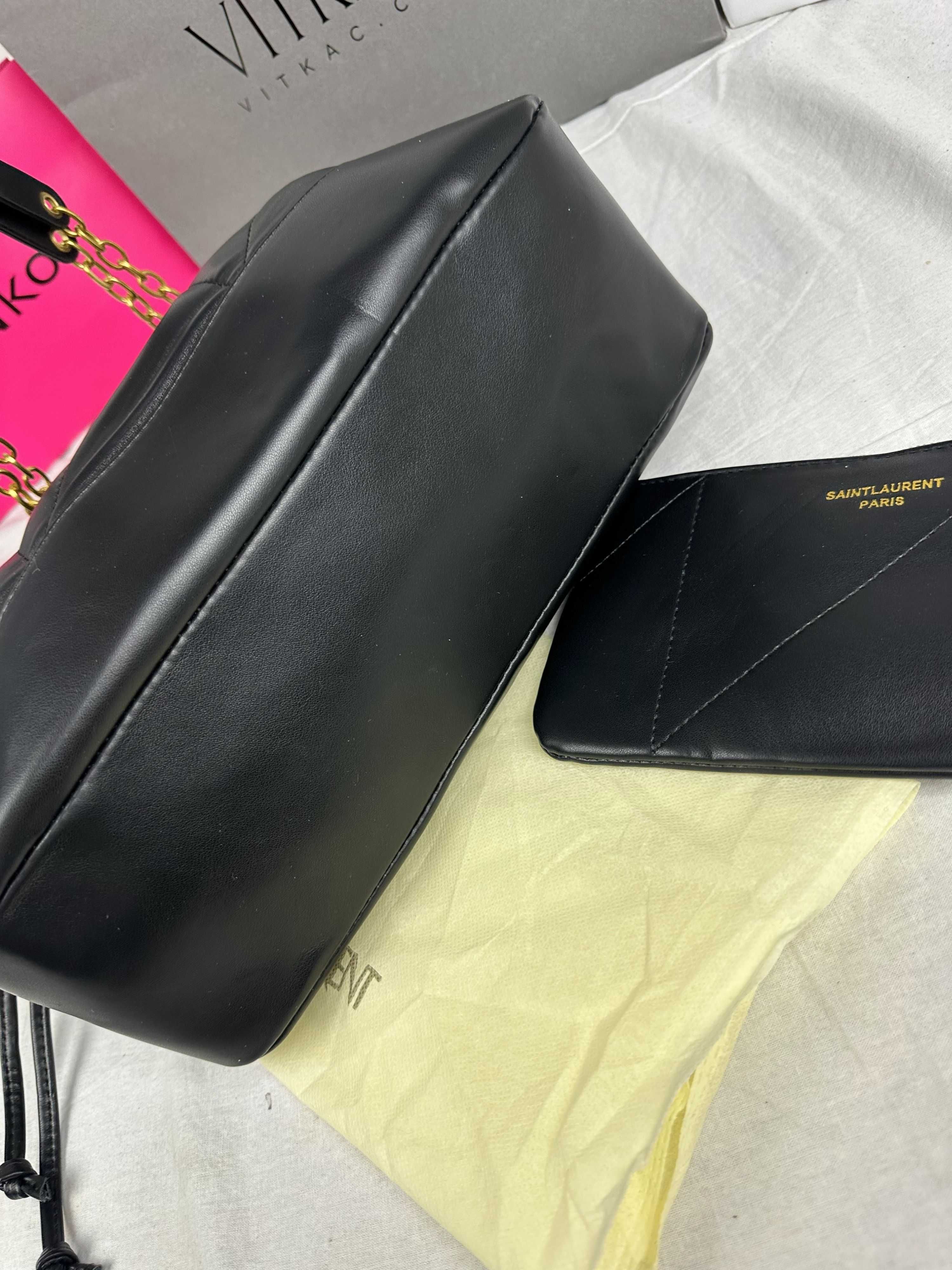 Torba listonoszka duza skora z portfelikiem damska Czarna YSL