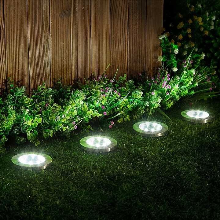 4x Lampa Solarna Ogrodowa Najazdowa Gruntowa Dyski Mocne Lampy 12 LED