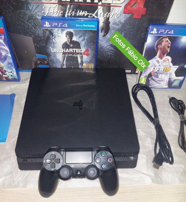 Ps4 Slim de 1 TB C/Caixa + 1 Comando Original + 3 Jogos Incluindo