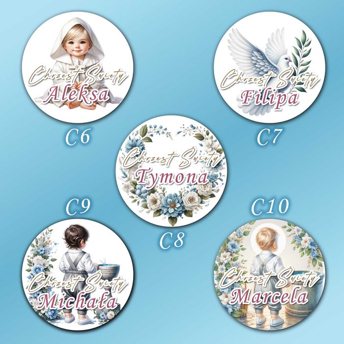 Naklejki okrągłe 50mm na CHRZEST ŚWIĘTY PODZIĘKOWANIE - 24szt