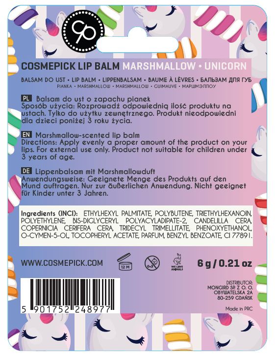 Cosmepick Lip Balm Marshmallow Unicorn 6 G