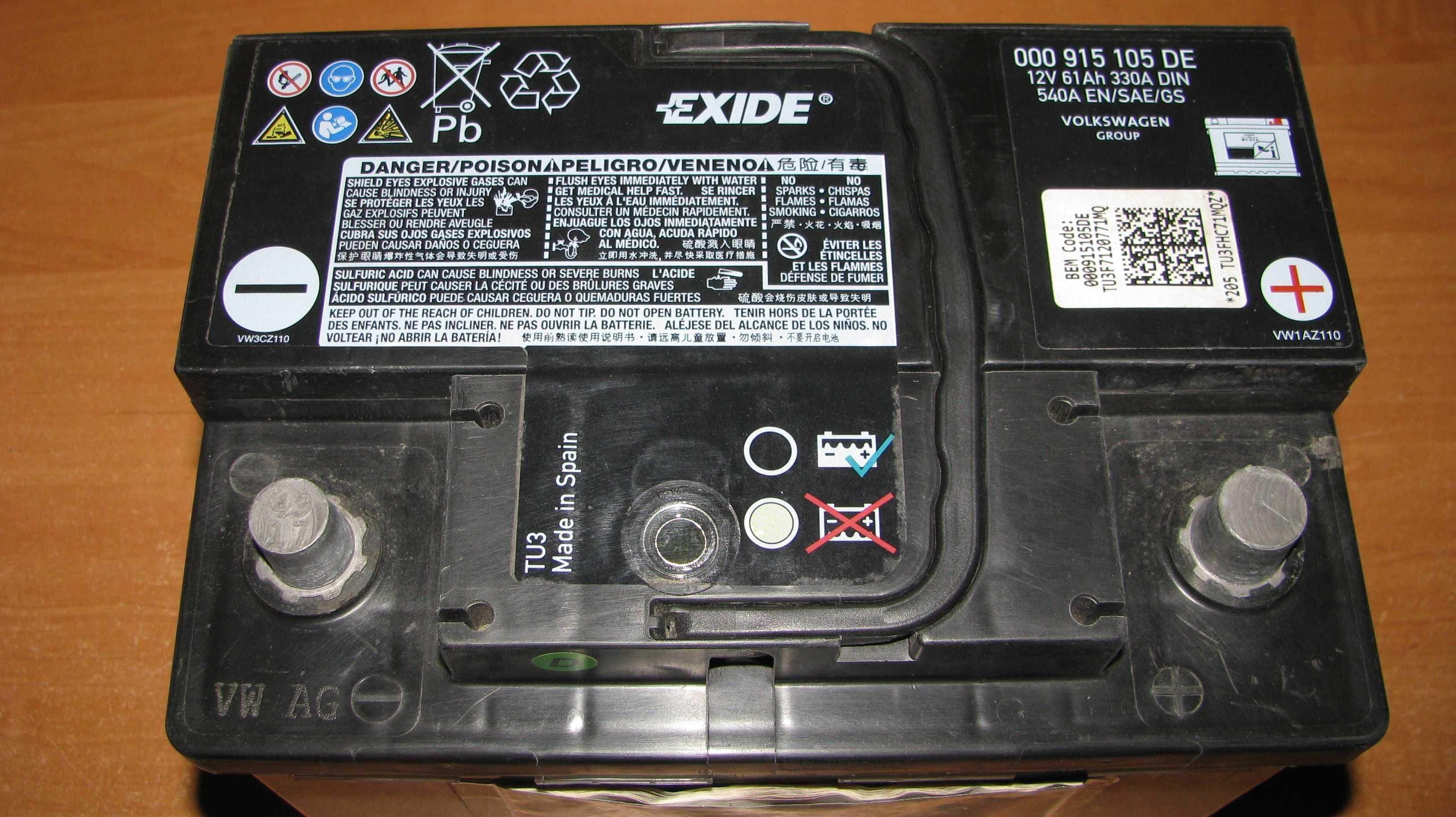 Akumulator VW Volkswagen EXIDE 12V 61Ah 540A prawy +  915 105 DE