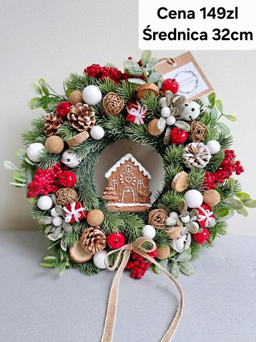 Wianek świąteczny zimowy dekoracja ozdoba stroik wieniec na drzwi
