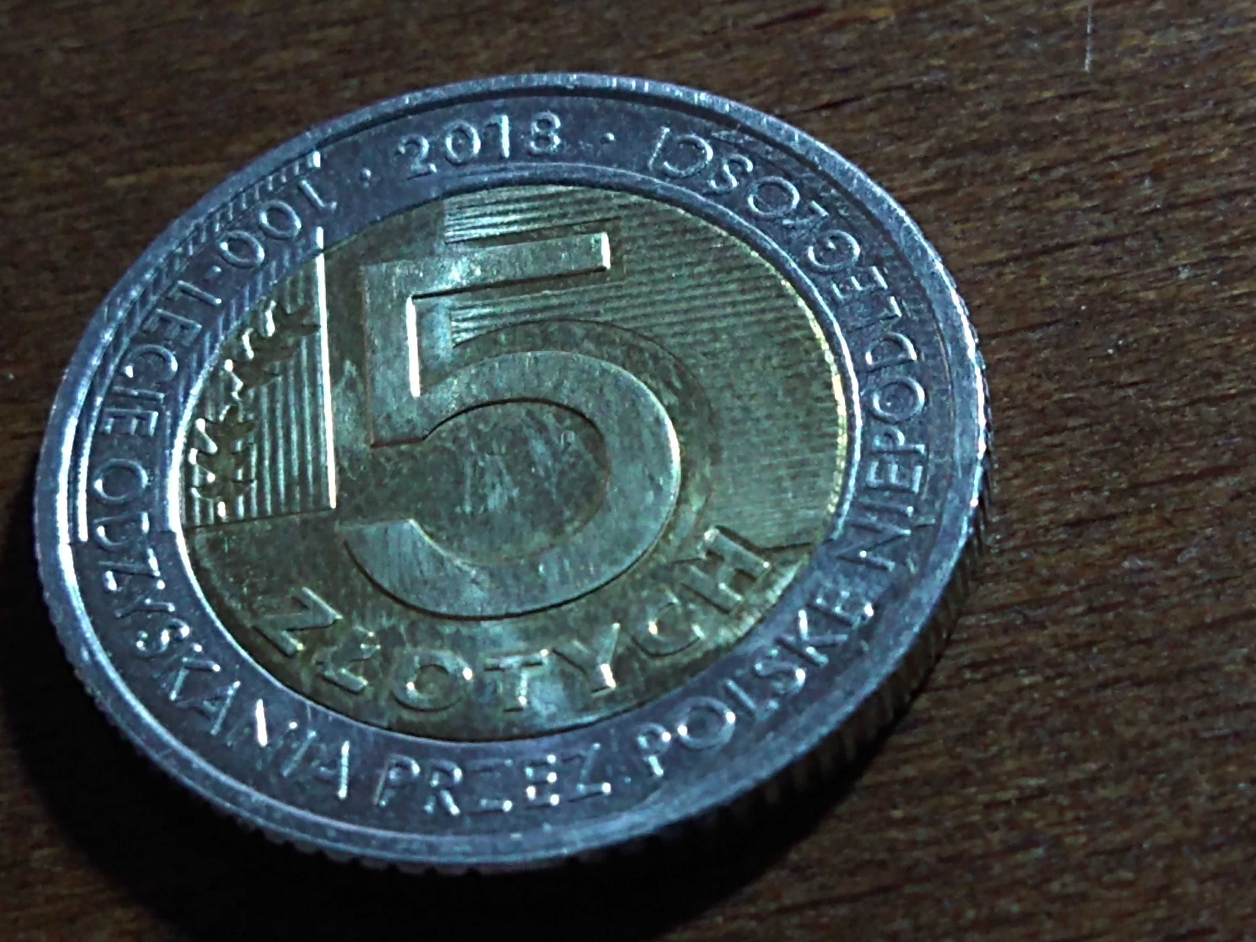 Moneta 5 zł 100-lecie odzyskania niepodległości.