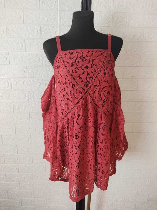 Piękna seksowna bluza tunika koronka stan idealny minik pink rozmiar L
