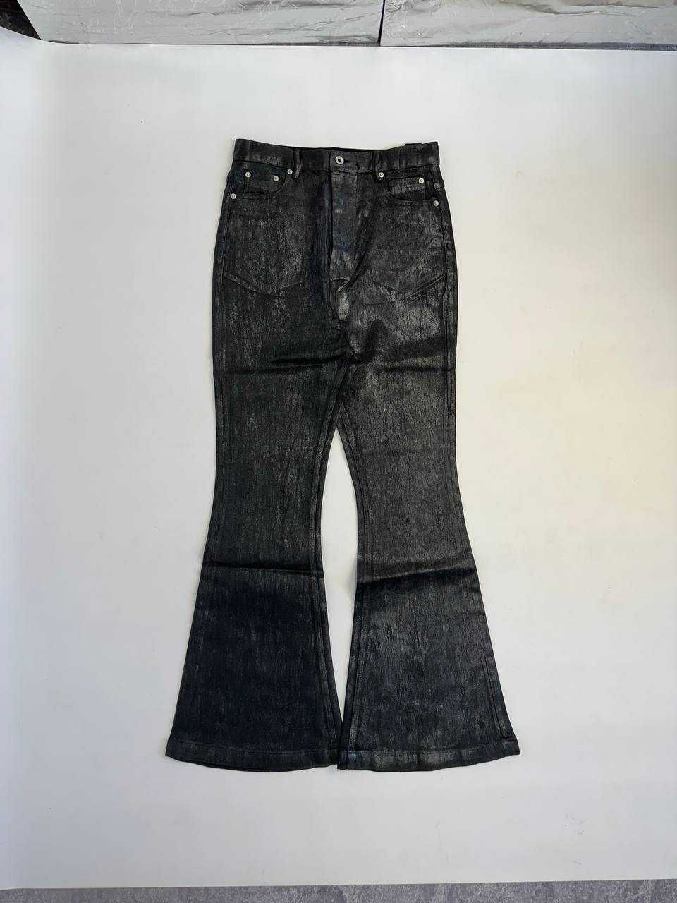 Rick Owens DRKSHDW WAXED flares jeans джинси чорні воск черные кожаные