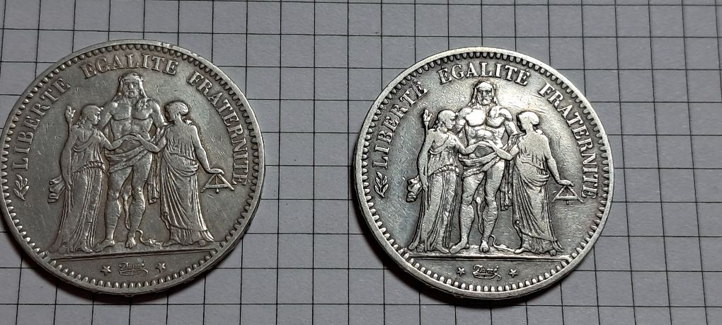 5 франков. 2 шт. 1849р +1876р.