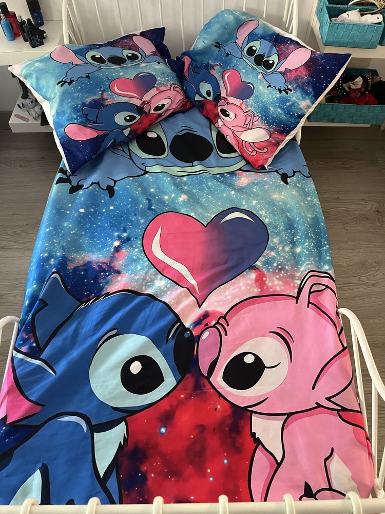 Colcha Disney Stitch e Angel com capas de travesseiro