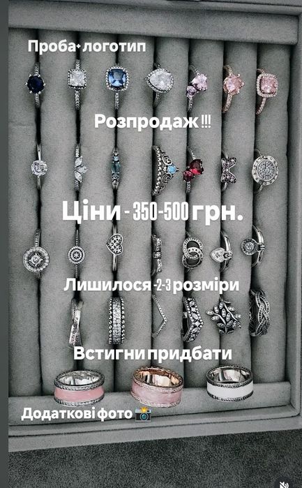 Пандора каблучки сережки Pandora кульчики