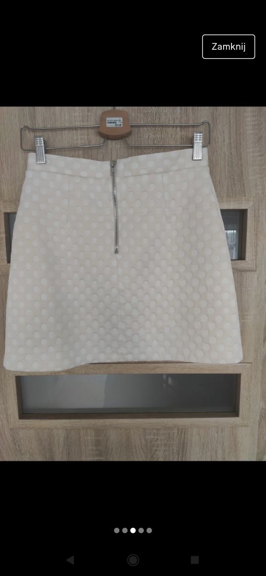 Spódnica spódniczka kremowa piankowa w groszki Topshop M mini
