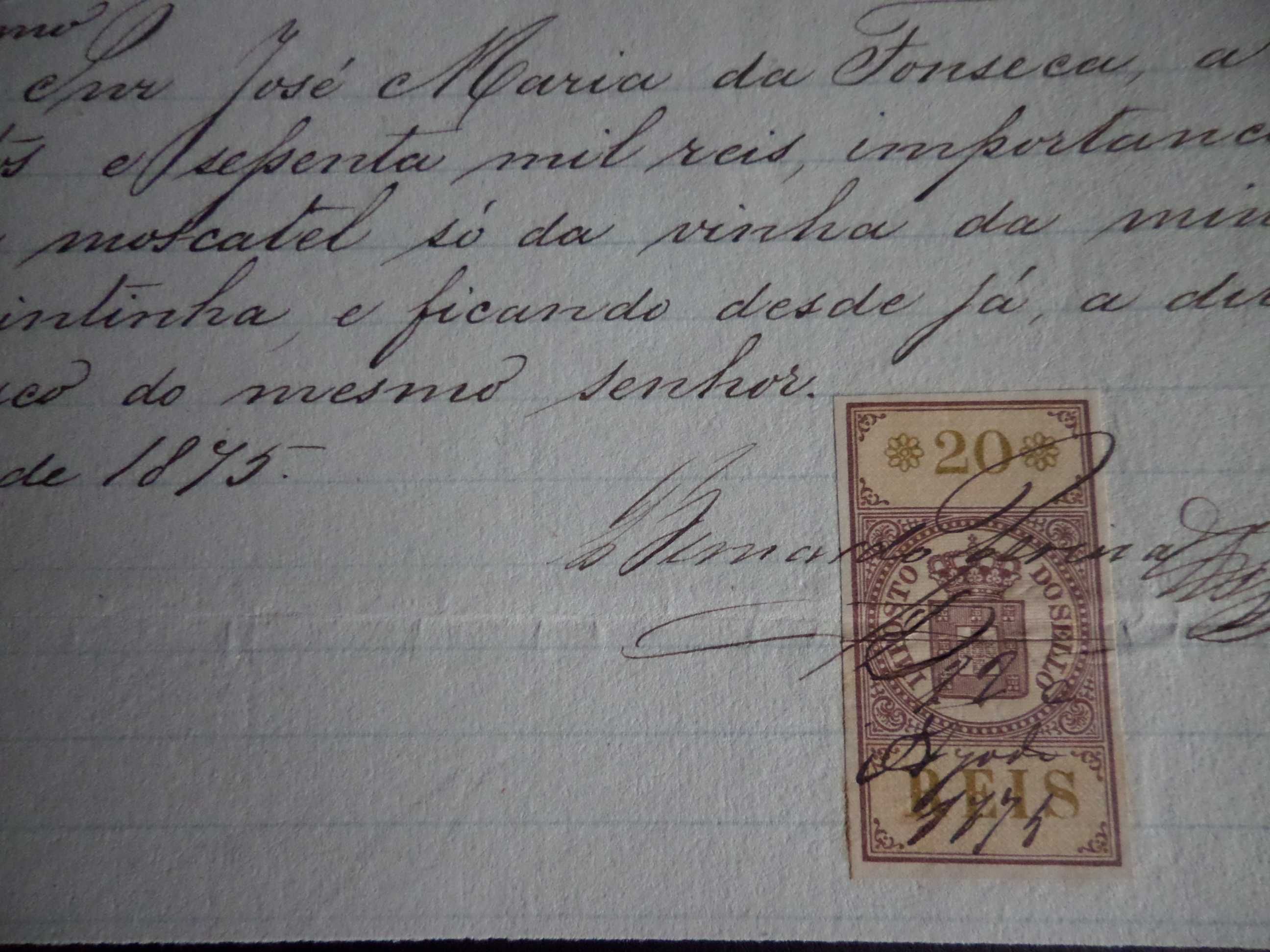 Documento / Recibo manuscrito , ano 1875  José Maria Fonseca