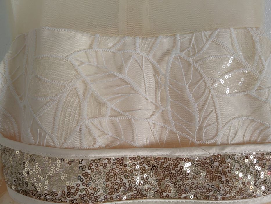 Vestido em champanhe, Estilo Princesa, em tule, elegante, sem mangas