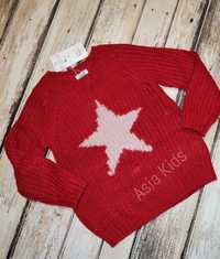 Sweter czerwony 104 cm sweterek dziewczęcy gwiazda nowy Ovs włoski
