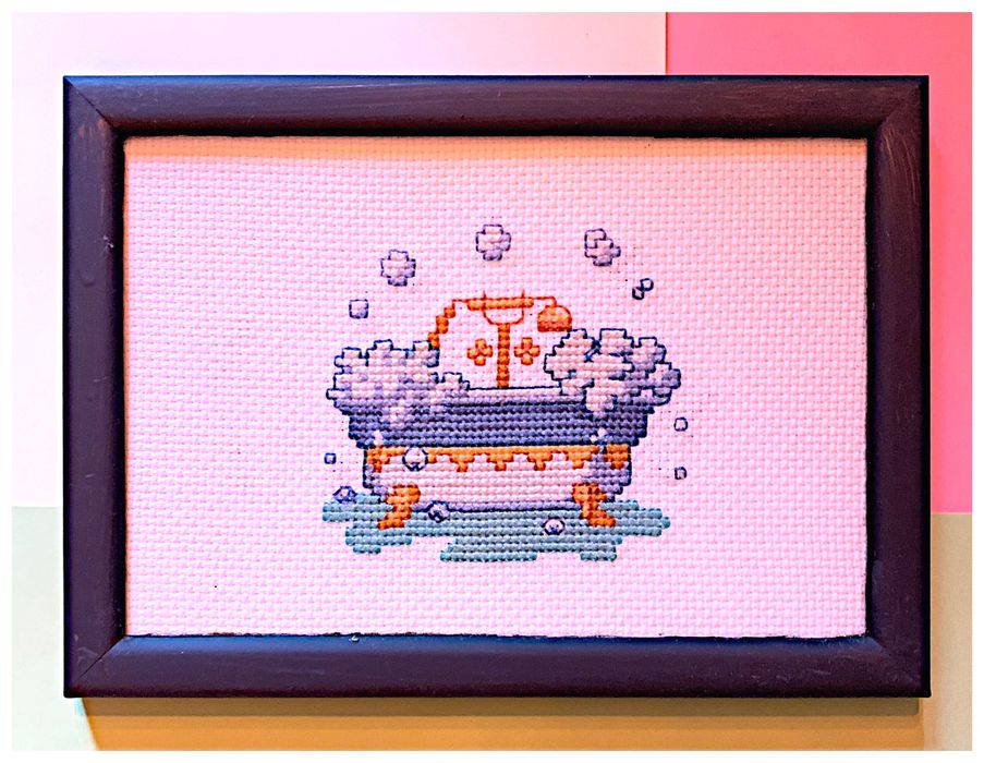 Conjunto 5 quadros em ponto cruz (tema: WC)