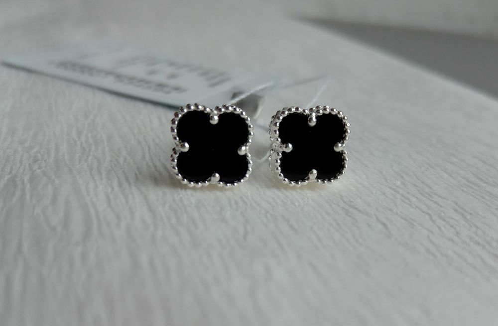 Срібні білі пусети цвяшки кульчики на закрутках Van Cleef Ван Кліф 925