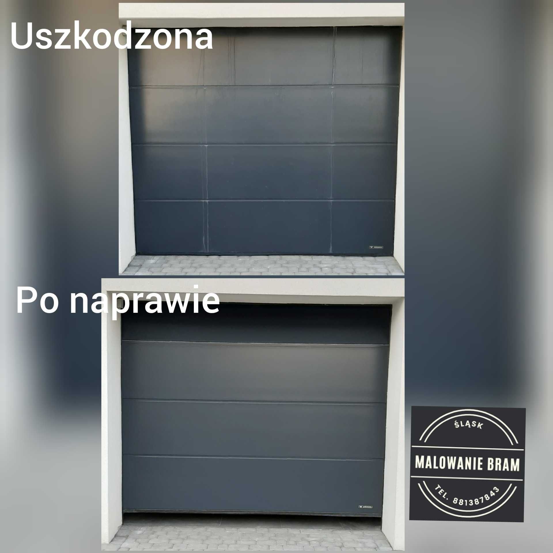 Malowanie bramy garażowej naprawa, renowacja, NOWA Wiśniowski, okleina