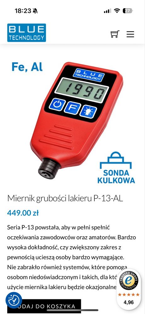 BLUE TECHNOLOGY Miernik Grubości Lakieru P-13-S-AL