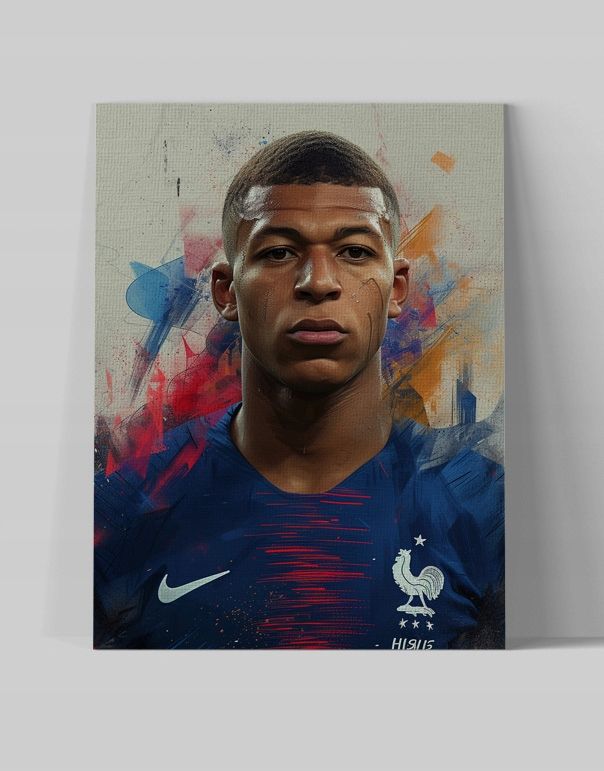 Nowoczesny Portret Kylian Mbappé na Płótnie 30x40 cm - Idealny Prezent