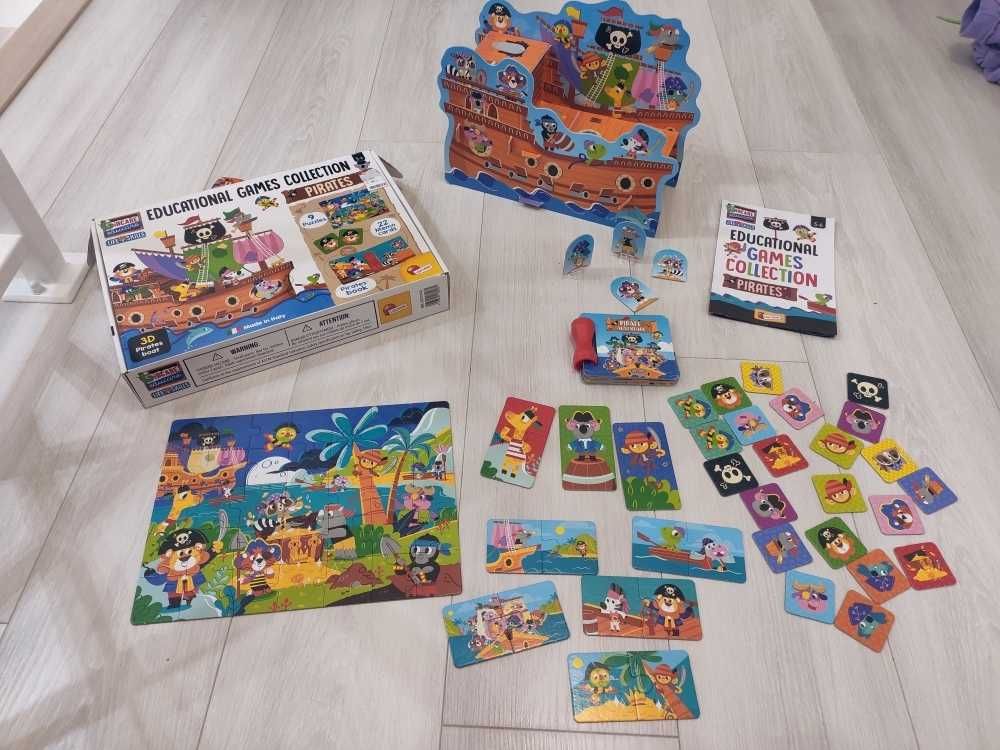 Kolekcja gier edukacyjnych, puzzle, statek piracki 3D, przeplatanki